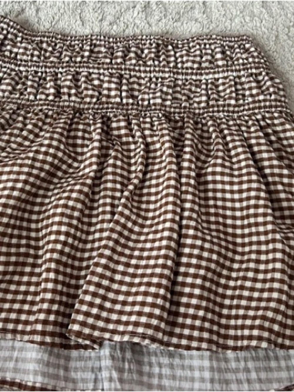 New Look Brown & White Gingham Smocked Mini Skirt - Size US 6